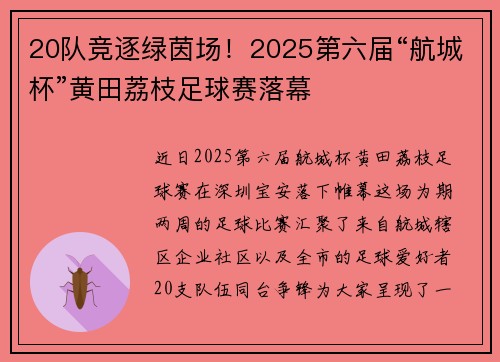 20队竞逐绿茵场！2025第六届“航城杯”黄田荔枝足球赛落幕